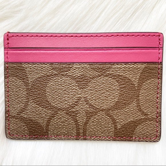 Coach Signature Print Monogram Leather Card Case Holder - Picture 4 of 5